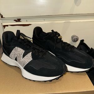 Women’s New Balance 327, size 10, black with leopard accent